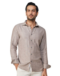 Japanese Double Cloth Striped Shirt - Brown