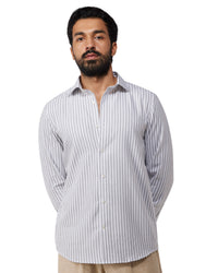 Brushed Twill Striped Shirt - Grey & White