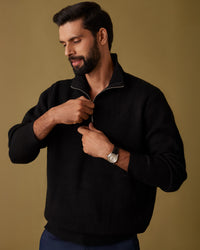 Alpine Half-Zipper Sweater - Black