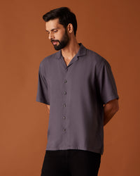 Grey Half-Sleeve Blended Linen Shirt