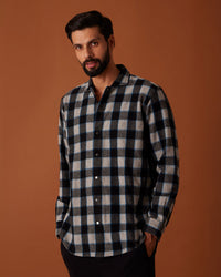 Japanese Grey & Black Blended Wool Flannel Checked Shirt