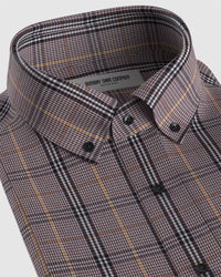 Blended Bamboo-Wool Twill Checked Shirt - Brown