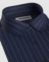 Stretch Twill Striped Shirt - Navy & White
