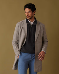 Smokestack Houndstooth Tweed Long Jacket - Grey