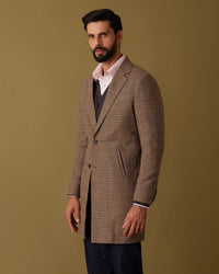 Bracken Houndstooth Tweed Long Jacket - Brown & Beige