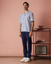 Blue & White Half-Sleeve Wavy Checked Shirt