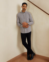 Brown & White Herringbone Checked Shirt