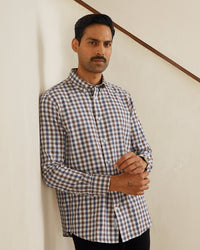 Brown & White Herringbone Checked Shirt