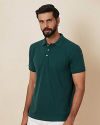 Signature Classic Button Polo T-Shirt - Bottle Green