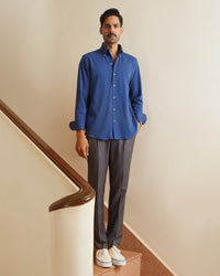 Blue Stretch Knit Cooper Collar Shirt