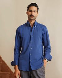 Blue Stretch Knit Cooper Collar Shirt
