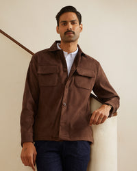 Atelier Stretch Suede Shacket - Dark Brown
