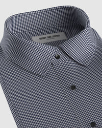Giza Cotton Houndstooth Shirt - Navy