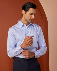 Blue & White Herringbone Striped Shirt