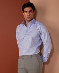 Manhattan Blue & White Dobby Striped Shirt