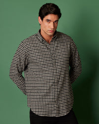 Black & Grey Brushed Herringbone Checked Shirt