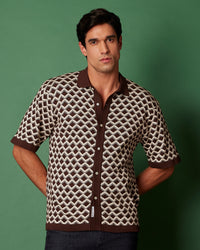 Brown Cotton Dobby Flat Knit Shirt