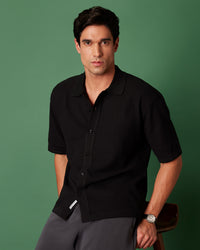 Black Cotton Dobby Flat Knit Shirt