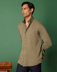 Green Stretch Knit Cooper Collar Shirt