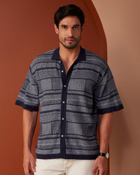 Navy Abstract Flat Knit Shirt