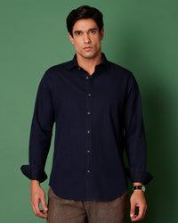 Navy Distressed Cotton Twill Shirt