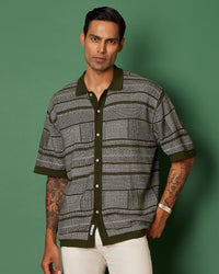 Olive Abstract Flat Knit Shirt