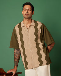 Olive Cotton Dobby Flat Knit Shirt