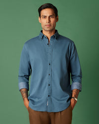 Teal Washed Dobby Denim Shirt