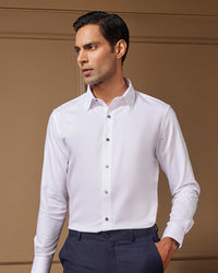 White Cotton Herringbone Shirt