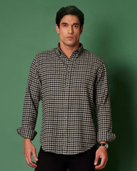 Black & Grey Brushed Herringbone Checked Shirt