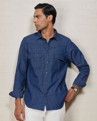 Dark Blue Cotton Denim Shirt