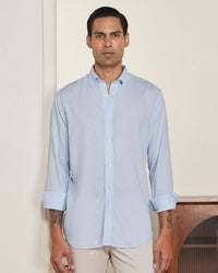 Light Blue Blended Linen Soft Washed Shirt