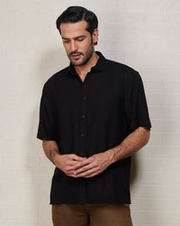 Black Half-Sleeve Soft Washed Shirt