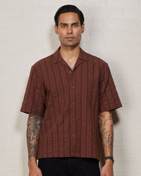 Brown Half-Sleeve Textured Dobby Shirt