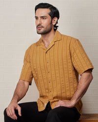 Mustard Half-Sleeve Textured Dobby Shirt