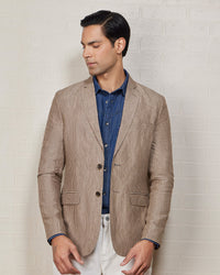 The Bromley Striped Linen Blazer - Khaki