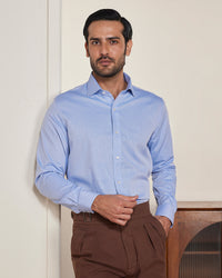 Blue Cotton Micro-Dobby Shirt