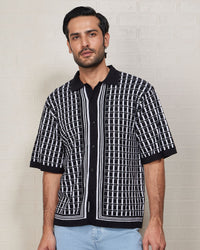 Black Checked Flat Knit Shirt