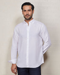 White Blended Linen Soft Washed Shirt
