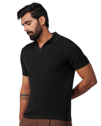 Signature Flat Knit Johnny Polo T-shirt - Black