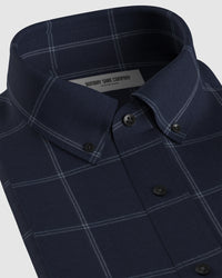 Stretch Flannel Checked Shirt - Navy