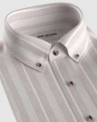 Easy-care Stretch Twill Striped Shirt - Ecru & Beige
