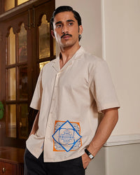 Ecru Seersucker Printed Shirt