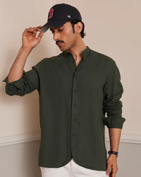 Olive Cotton Linen Bandhgala Shirt