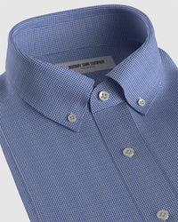 Giza Cotton Micro-Checked Shirt - Mid Blue