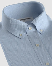 Giza Cotton Micro-Checked Shirt - Light Blue