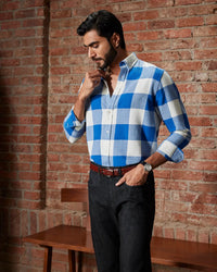 Mid Blue & White Flannel Shirt