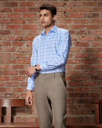 Light Blue Stretch Oxford Checked Shirt