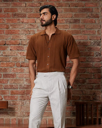 Brown Jacquard Flat Knit Shirt