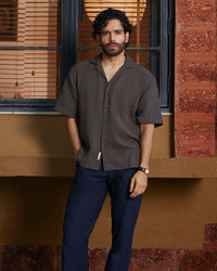 Dark Grey Cotton Dobby Shirt